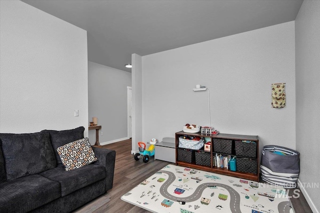 living room with baseboards and wood finished floors
