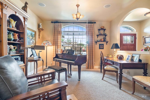 455 Coiner Cir, Twin Falls, ID 83301 - office space with carpet floors, plenty of natural light, arched walkways, and a chandelier