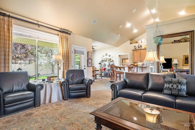 455 Coiner Cir, Twin Falls, ID 83301 - living room featuring high vaulted ceiling and light carpet