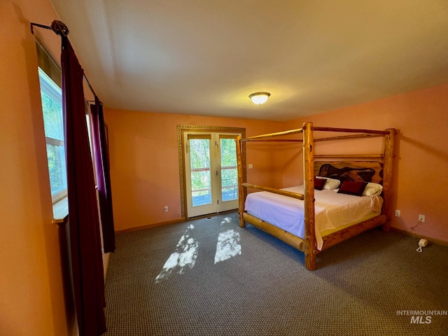 unfurnished bedroom featuring access to exterior, french doors, and carpet