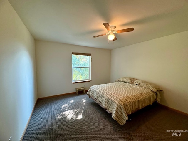 384 Race Creek Rd, Riggins, ID 83549 - bedroom featuring ceiling fan, baseboards, and dark carpet