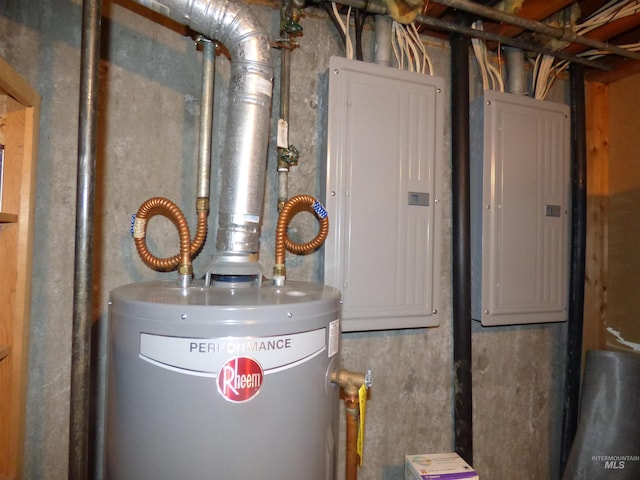 utility room with electric panel and gas water heater