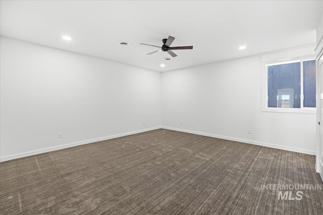 1006 Hill Rd, Homedale, ID 83628 - spare room featuring a ceiling fan, dark colored carpet, and recessed lighting