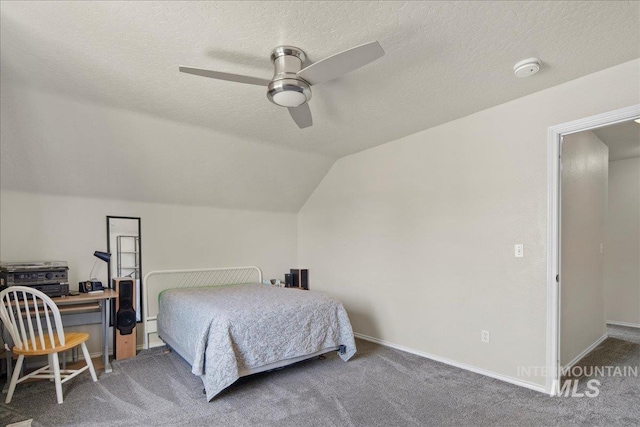 583 E Willowridge Ct, Kuna, ID 83634 - carpeted bedroom with ceiling fan, a textured ceiling, lofted ceiling, and baseboards