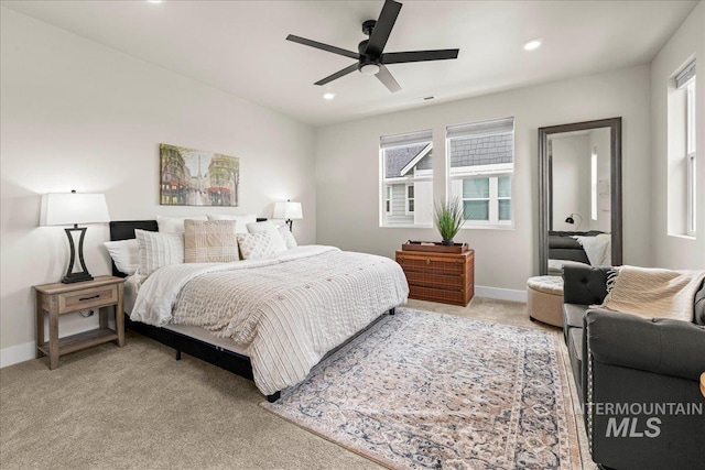 205 S Ripplerock Ln, Star, ID 83669 - bedroom with light colored carpet, recessed lighting, baseboards, and ceiling fan