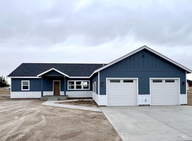 single story home with a garage