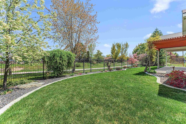 view of yard featuring a patio area and fence