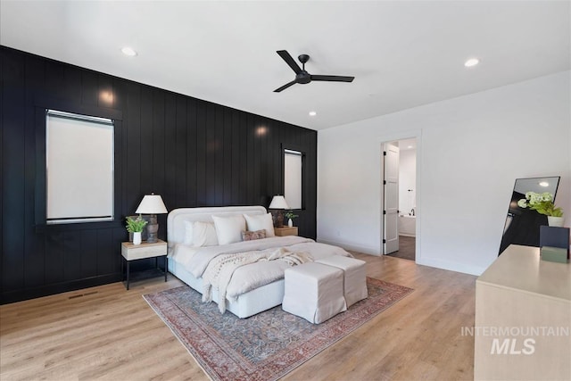 124 S Eagles Roost Way, Eagle, ID 83616 - bedroom featuring light wood finished floors, recessed lighting, and ceiling fan