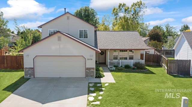 3579 N Betula Ave, Boise, ID 83713 - traditional-style home with brick siding, a porch, concrete driveway, a garage, and roof with shingles