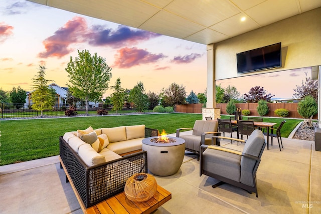 5720 W Little Feather St, Eagle, ID 83616 - view of patio / terrace with an outdoor living space with a fire pit and outdoor dining space