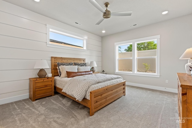 1753 E Grayson, Meridian, ID 83642 - bedroom with light carpet, baseboards, recessed lighting, and a ceiling fan
