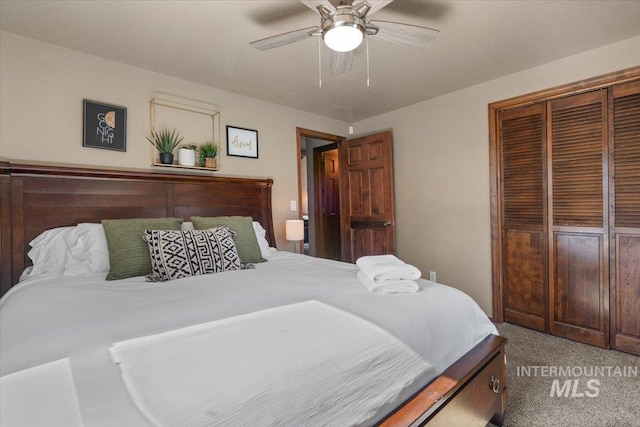 502 Lake Cascade Pkwy Unit 6, Cascade, ID 83611 - bedroom featuring carpet flooring, a closet, and a ceiling fan