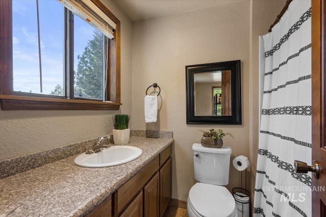 502 Lake Cascade Pkwy Unit 6, Cascade, ID 83611 - full bath with healthy amount of natural light, toilet, vanity, and a textured wall