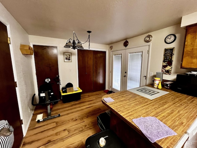 interior space with hardwood / wood-style floors and french doors