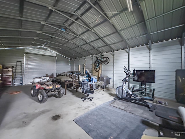 garage with metal wall