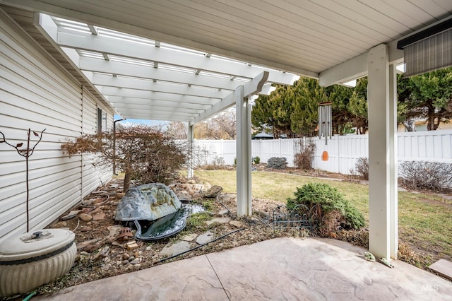 view of patio with a fenced backyard and a pergola