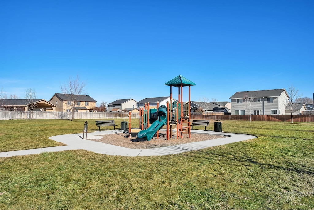 view of jungle gym featuring a yard