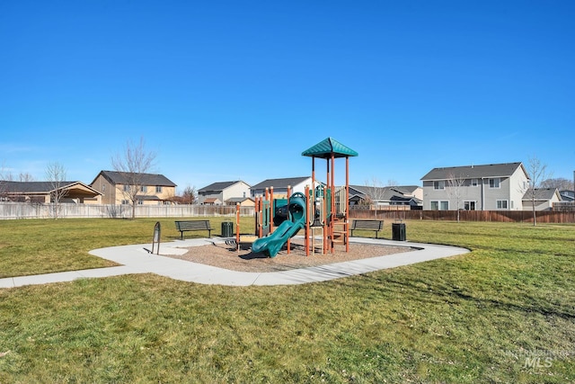 view of jungle gym featuring a yard