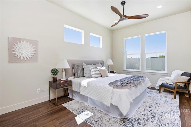 507 Falling Leaf Ln, Twin Falls, ID 83301 - bedroom featuring dark wood-style flooring, a ceiling fan, and recessed lighting