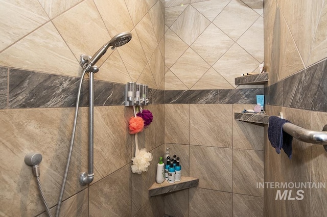 interior details featuring tiled shower