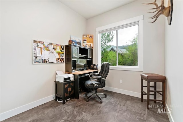 home office with baseboards