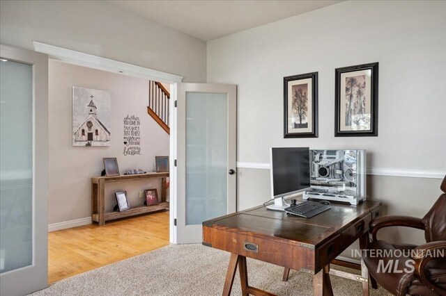 4824 S Longmoor Ave, Boise, ID 83709 - office with french doors, baseboards, and carpet flooring