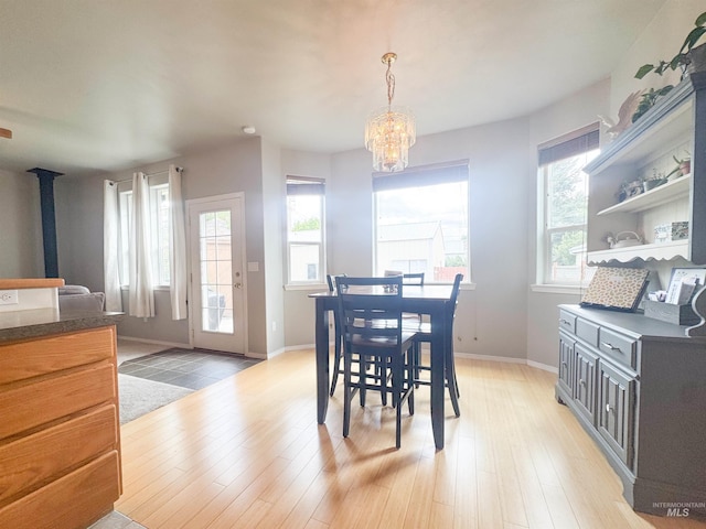 1937 E Vandal Dr, Moscow, ID 83843 - dining area featuring a chandelier, light wood finished floors, and baseboards