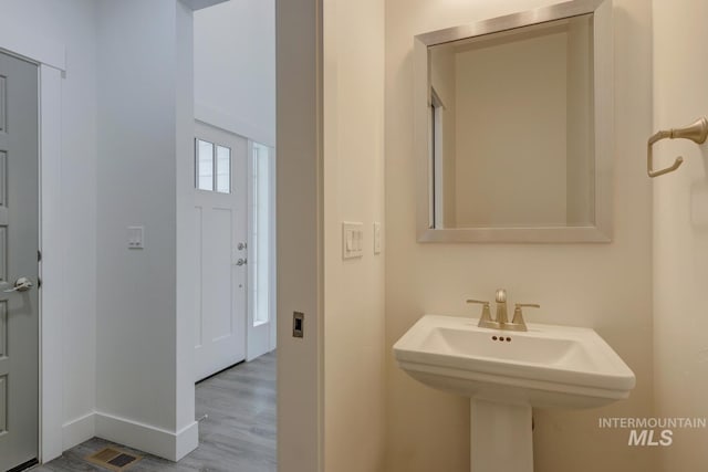 bathroom featuring hardwood / wood-style flooring and sink