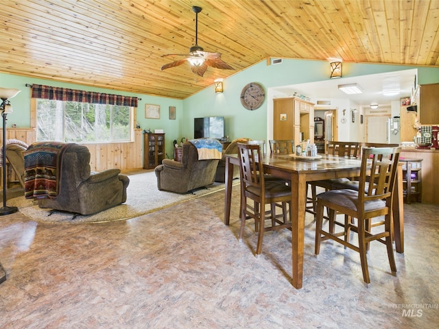 4474 Council Cuprum Rd, Council, ID 83612 - dining room with vaulted ceiling, wood ceiling, and ceiling fan