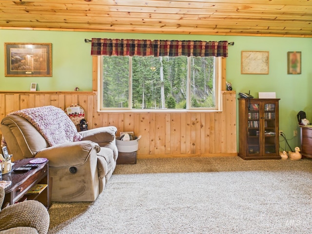 4474 Council Cuprum Rd, Council, ID 83612 - living area featuring wood ceiling, carpet, and wooden walls