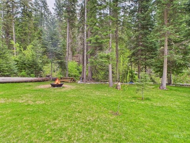 4474 Council Cuprum Rd, Council, ID 83612 - view of green lawn with a fire pit and a wooded view