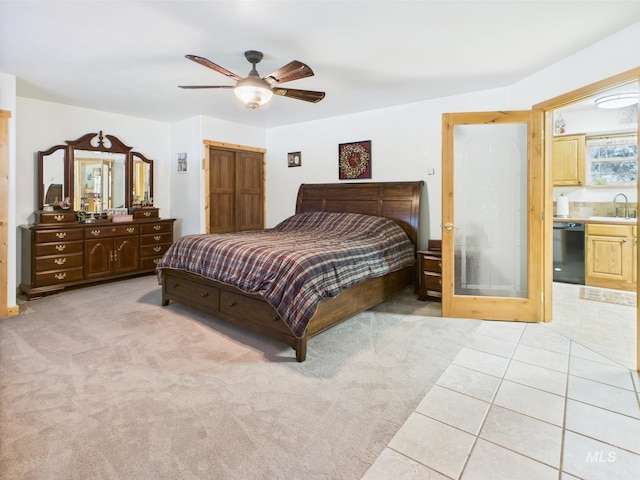 4474 Council Cuprum Rd, Council, ID 83612 - bedroom with a sink, light colored carpet, light tile patterned floors, and ceiling fan