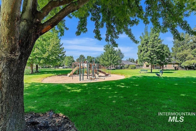 view of play area with a lawn