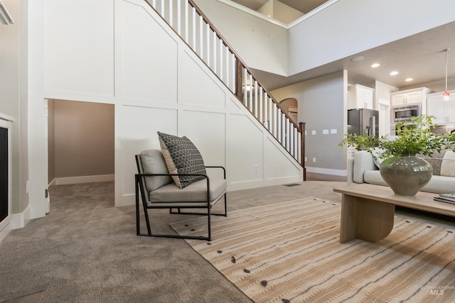 1014 E Carter St, Boise, ID 83706 - living area featuring stairway, light colored carpet, and recessed lighting