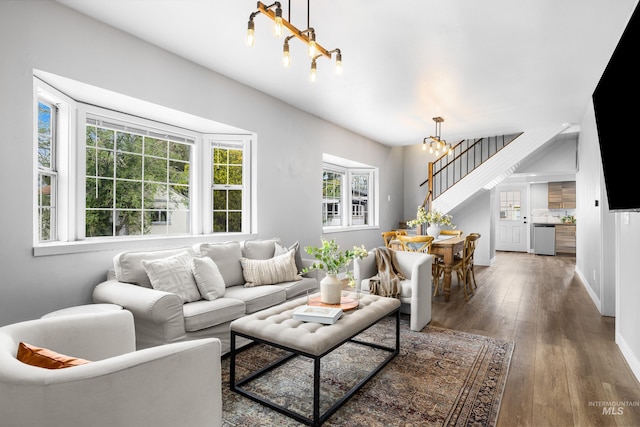 1936 S Leadville, Boise, ID 83706 - living room with a chandelier, hardwood / wood-style floors, and baseboards