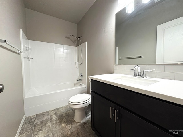 1786 E Cave Falls St, Kuna, ID 83634 - full bath with vanity, toilet, shower / bath combination, backsplash, and baseboards