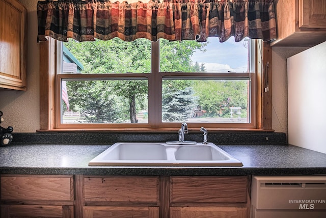 1102 Davis, Mccall, ID 83638 - kitchen featuring a sink, dishwasher, dark countertops, healthy amount of natural light, and a textured wall