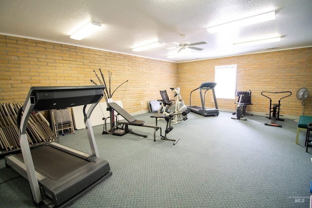 636 N Sterling St, Nampa, ID 83651 - workout area with brick wall, a textured ceiling, and a ceiling fan