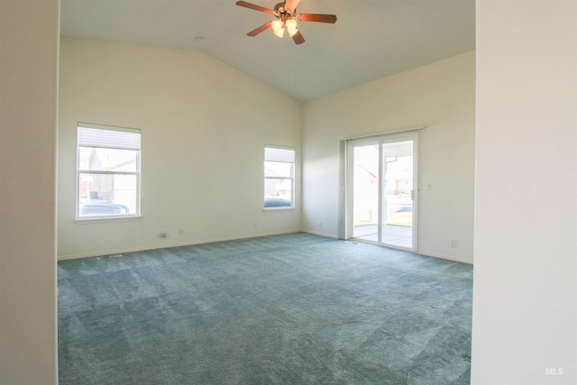 636 N Sterling St, Nampa, ID 83651 - carpeted spare room featuring baseboards, plenty of natural light, high vaulted ceiling, and a ceiling fan