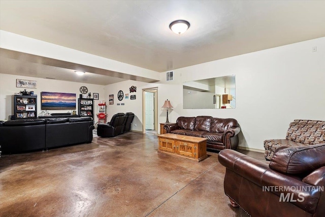 living room featuring concrete floors