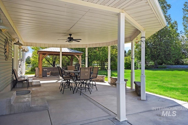 view of patio featuring a gazebo and ceiling fan