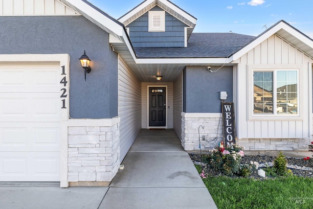 property entrance with a garage