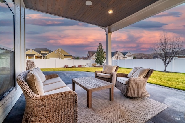 view of patio / terrace with a fenced backyard and an outdoor hangout area