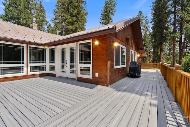 deck featuring a grill and french doors