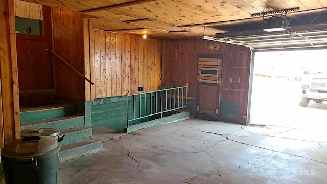 interior space featuring wood walls and wood ceiling