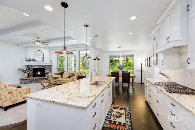 1833 N Monterossa, Eagle, ID 83616 - kitchen with a sink, dark wood finished floors, appliances with stainless steel finishes, recessed lighting, and a ceiling fan