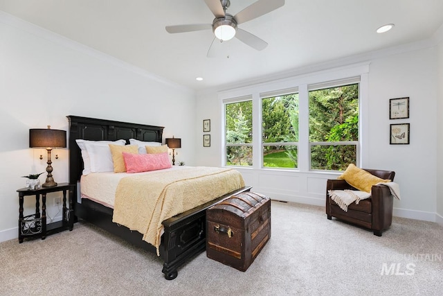 1833 N Monterossa, Eagle, ID 83616 - bedroom featuring light colored carpet, ornamental molding, recessed lighting, ceiling fan, and baseboards