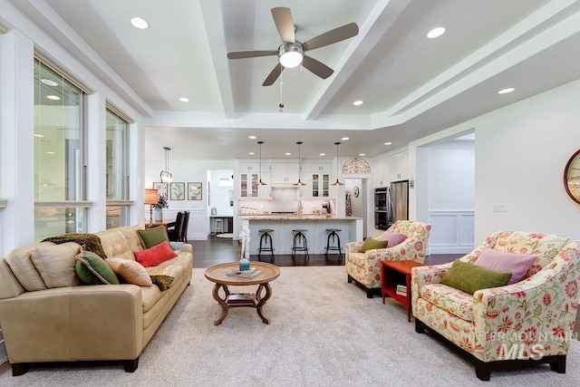1833 N Monterossa, Eagle, ID 83616 - living room featuring recessed lighting, ceiling fan, and beam ceiling