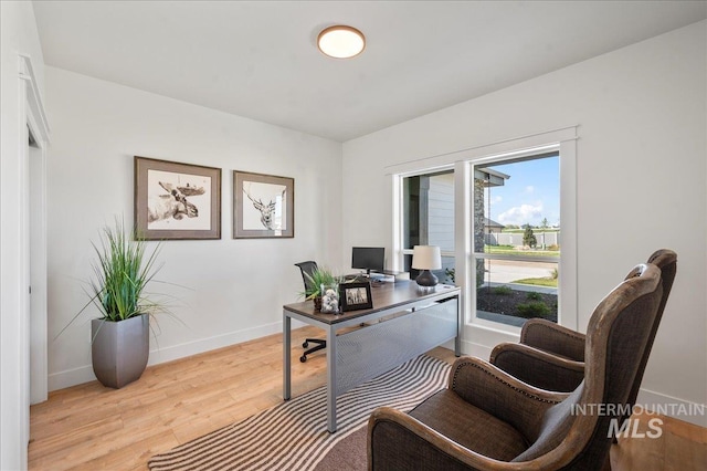 office area featuring light hardwood / wood-style floors