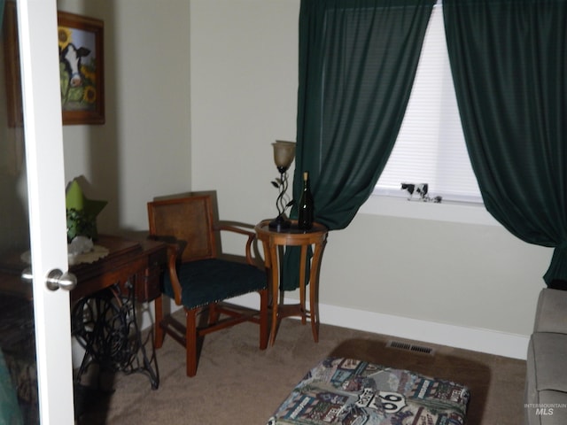 living area featuring carpet